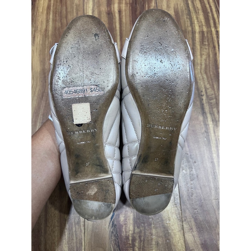 Burberry Taupe Quilted Leather Buckle Ballet Flats Gold Hardware Shoes US 7 - Picture 4 of 12